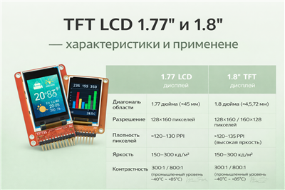Заголовок: TFT LCD 1.77″ и 1.8″ — технические данные и применение